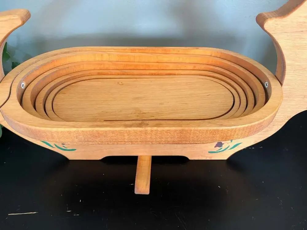 Vintage Wooden Pig Collapsible Trivet with Pineapple Motif